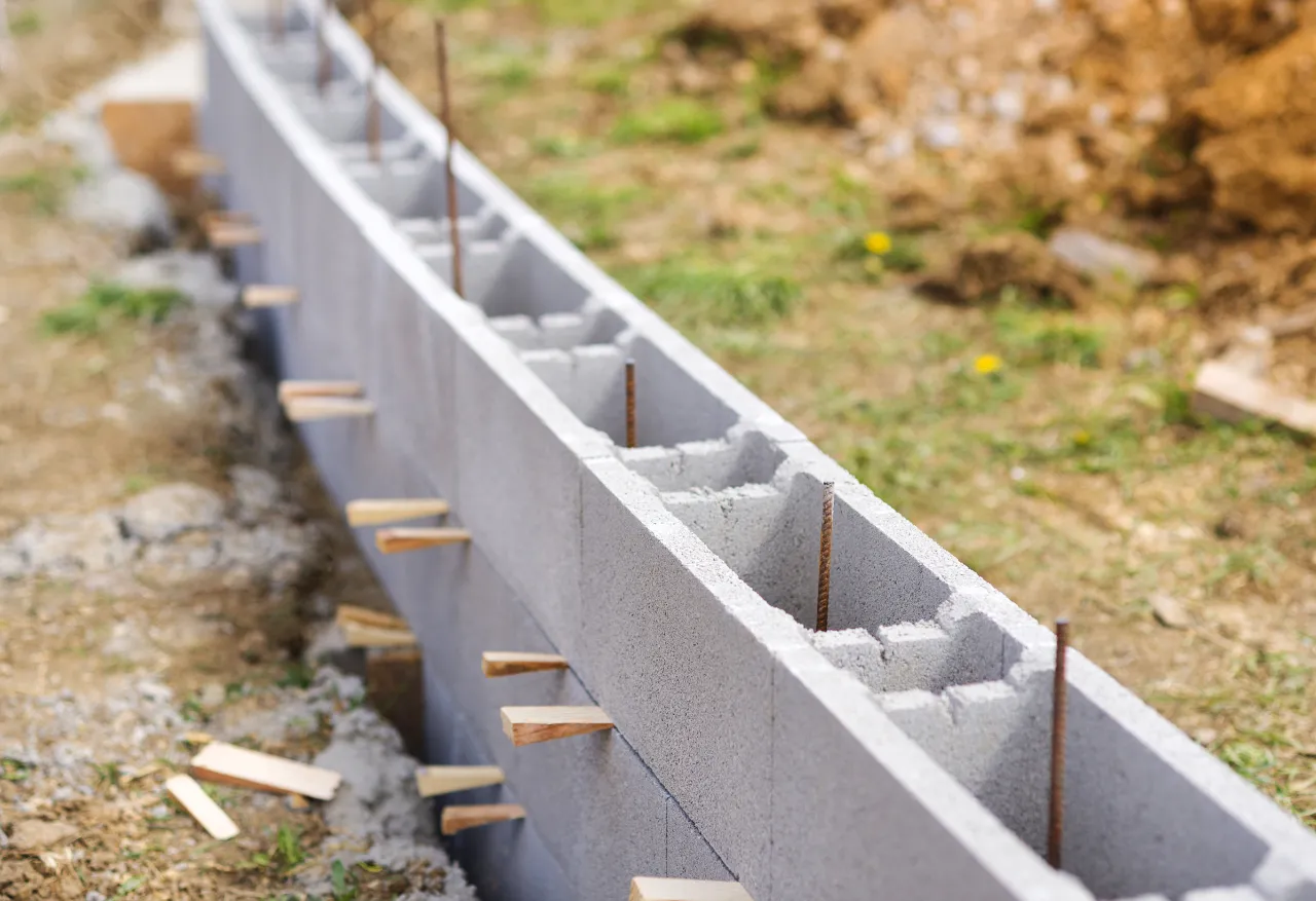 Concrete block masonry at a construction site