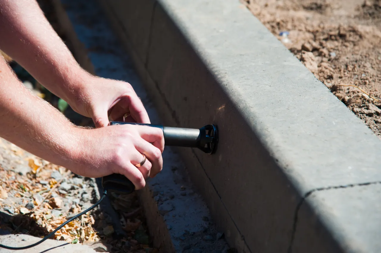 Concrete testing during a New Jersey retaining wall build
