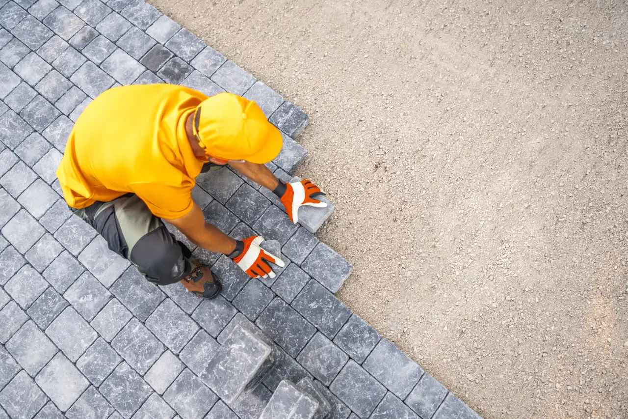 Paving stones being laid on a path in New Jersey